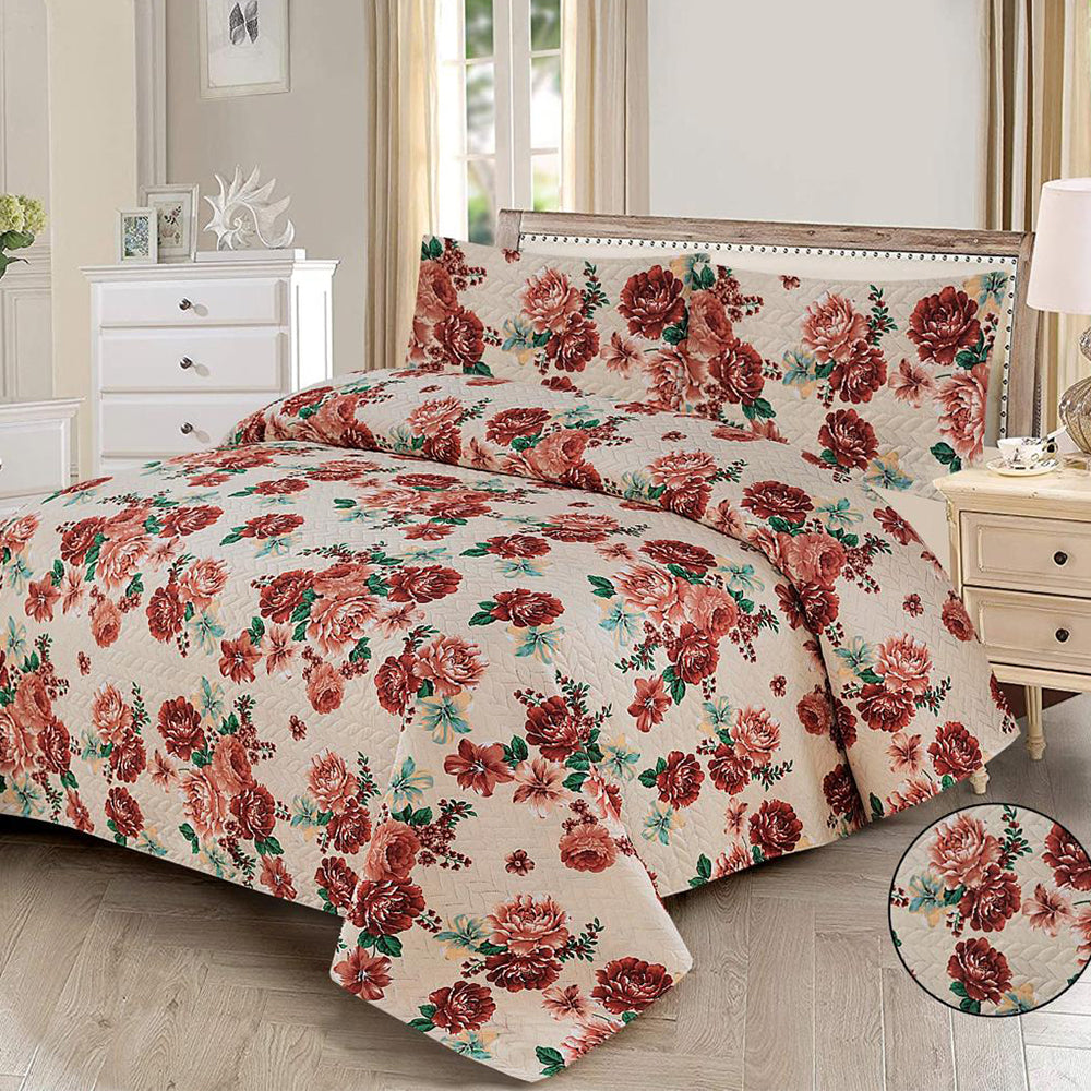 3Pcs King Quilted Bedspread Set -  Floral G001