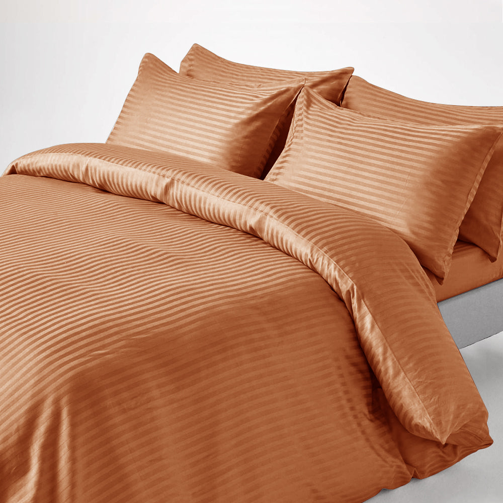 6Pcs Satin Stripes Duvet Cover Set - Coral Rust