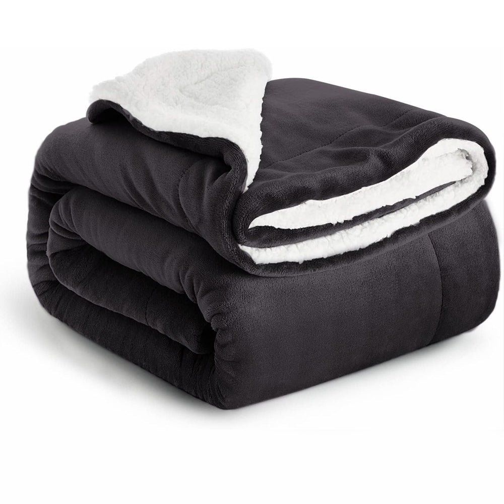 Sherpa Fleece Blanket - Double (220 x 230 cm) - Black