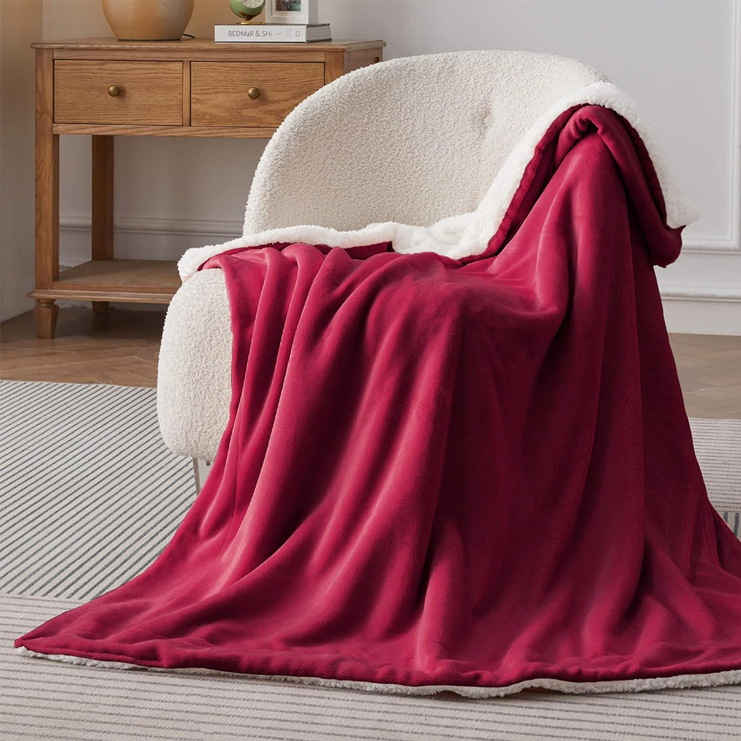 Sherpa Fleece Blanket - Double (220 x 230 cm) - Maroon