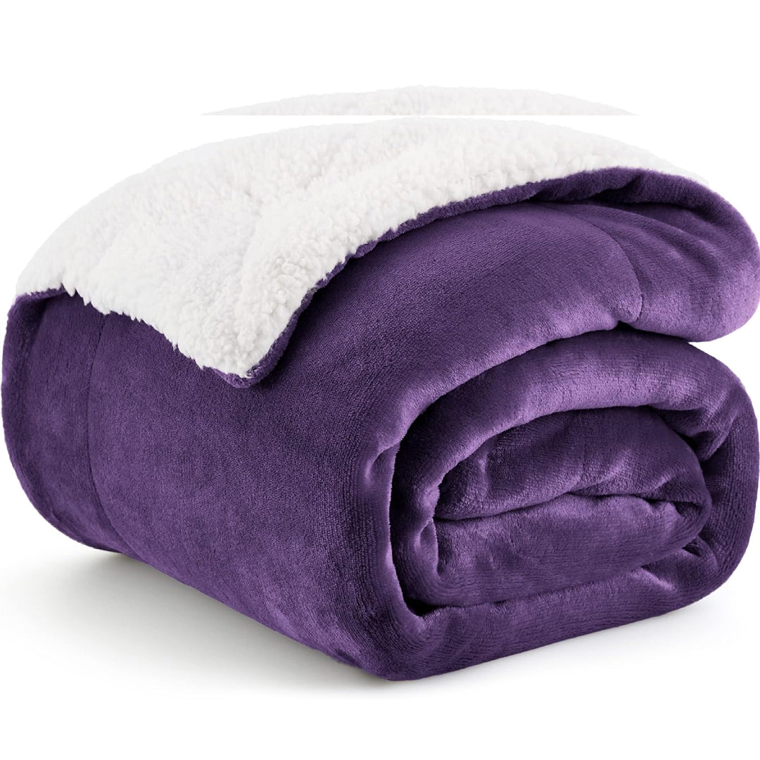 Sherpa Fleece Blanket - Double (220 x 230 cm) - Purple