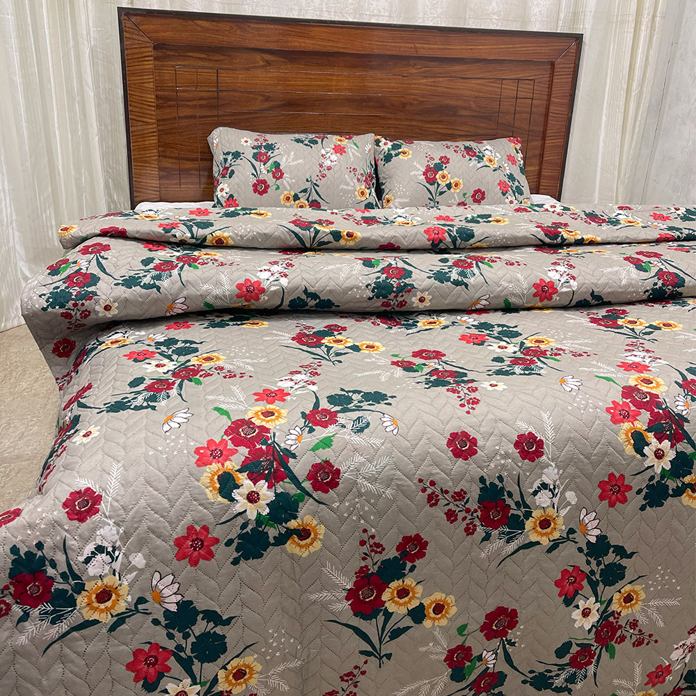 3Pcs King Quilted Bedspread Set -  Floral G007